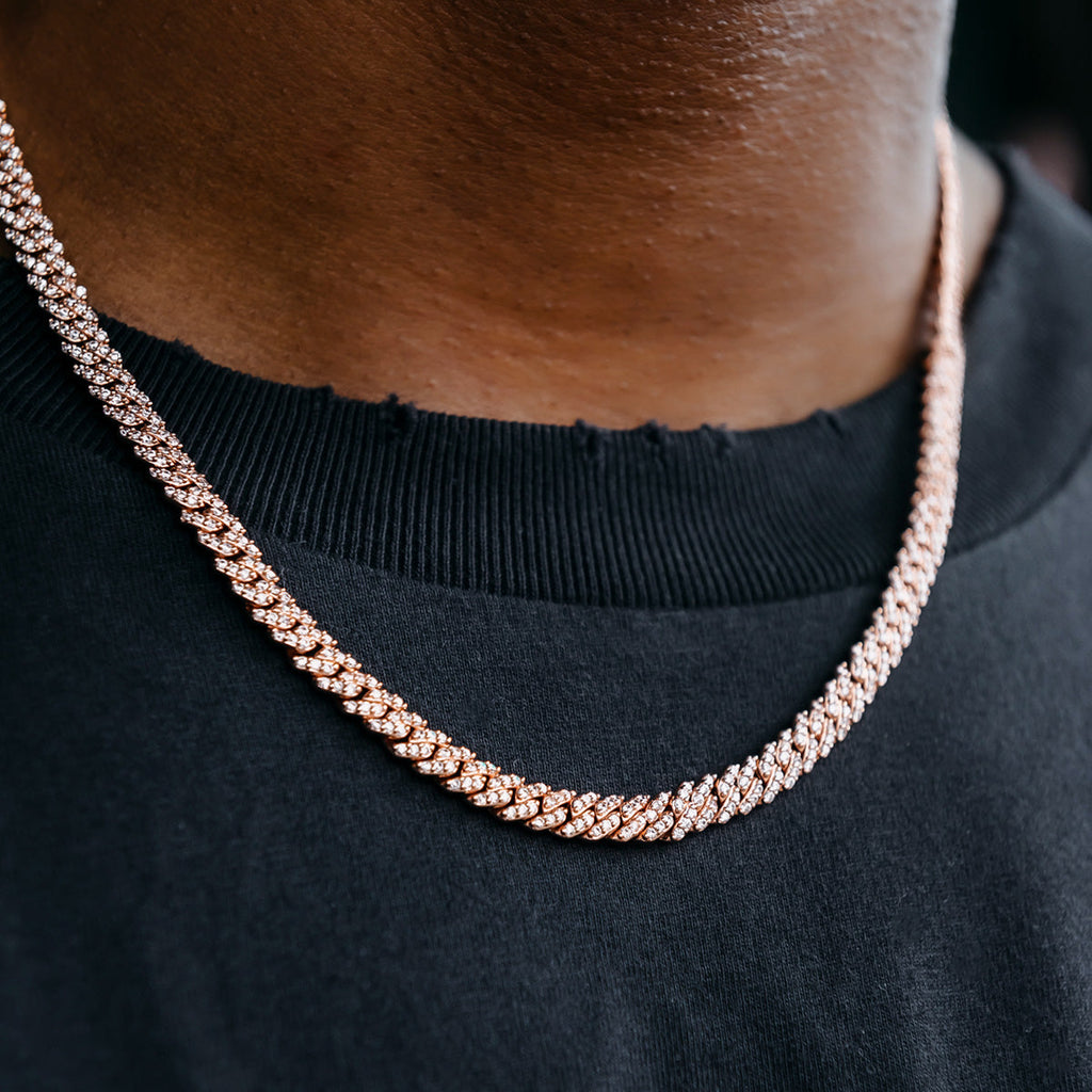 GLD Micro Diamond Prong Cuban Chain in Rose Gold - 6mm