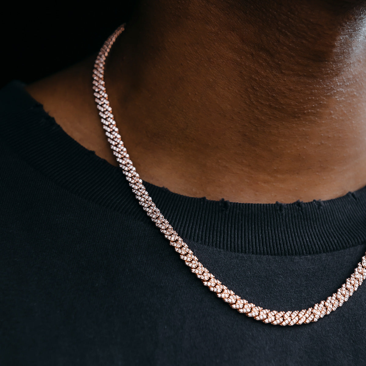 GLD Micro Diamond Prong Cuban Chain in Rose Gold - 6mm