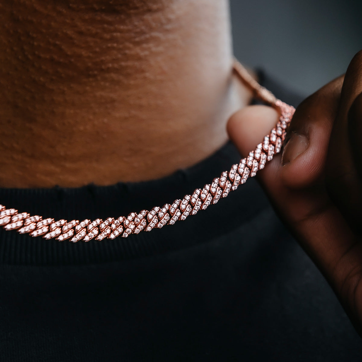 GLD Micro Diamond Prong Cuban Chain in Rose Gold - 6mm