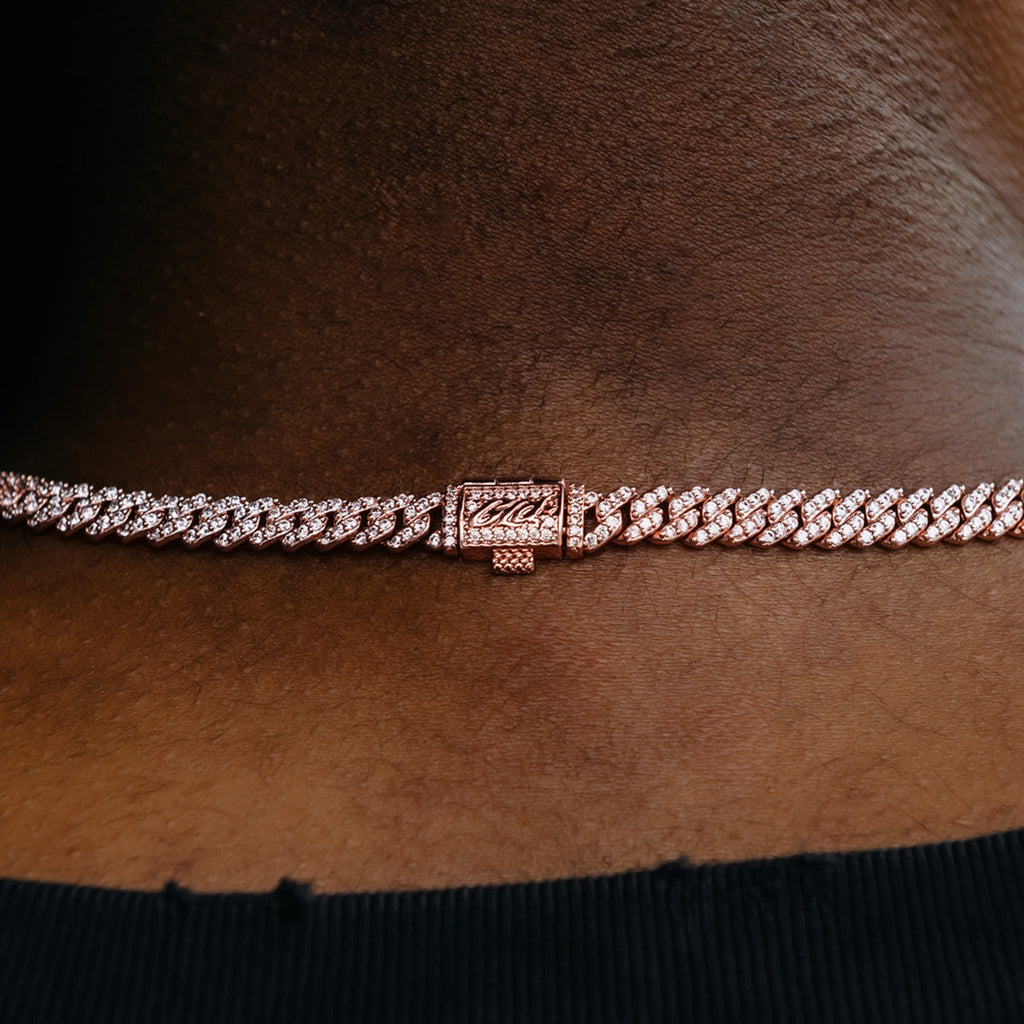GLD Micro Diamond Prong Cuban Chain in Rose Gold - 6mm