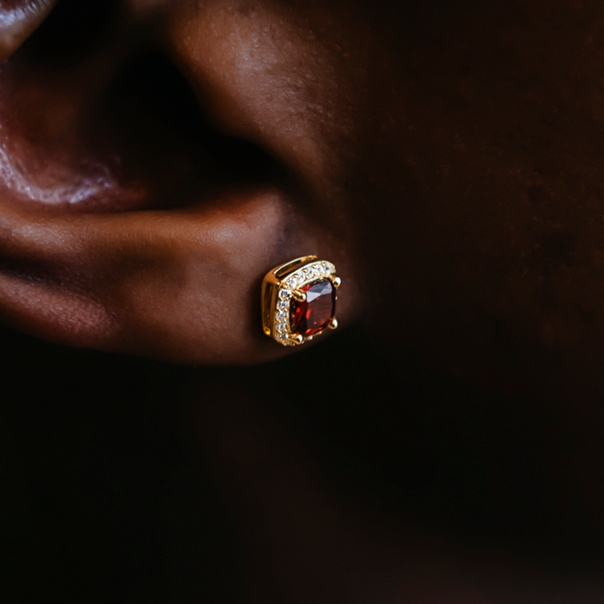 Ruby Cushion Cut Earrings in Yellow Gold