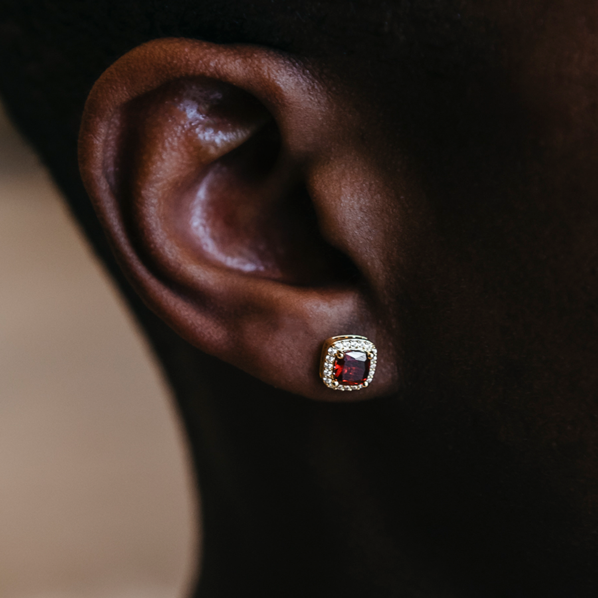 Ruby Cushion Cut Earrings in Yellow Gold