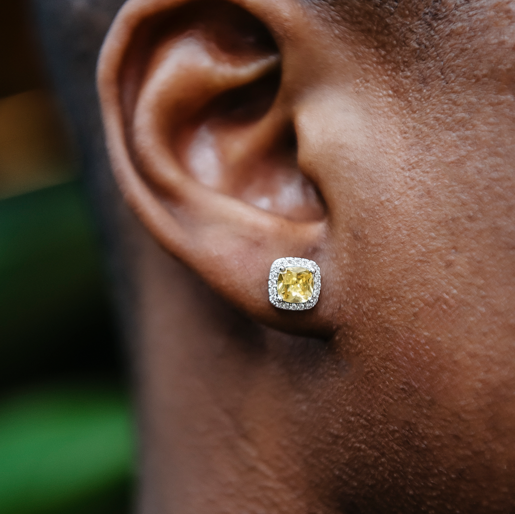 Canary Cushion Cut Earrings in White Gold