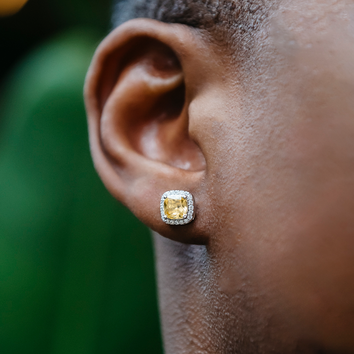 Canary Cushion Cut Earrings in White Gold