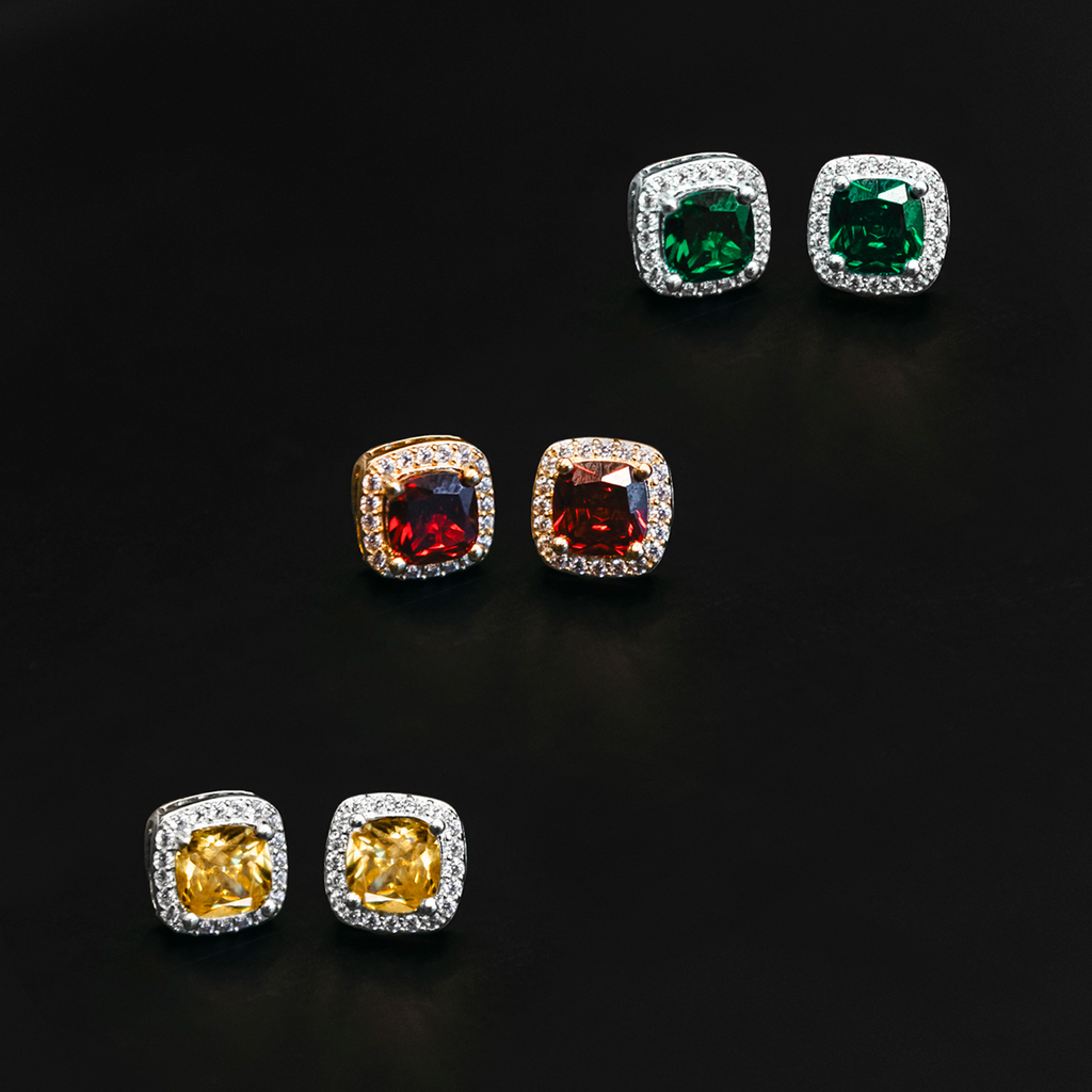 Canary Cushion Cut Earrings in White Gold
