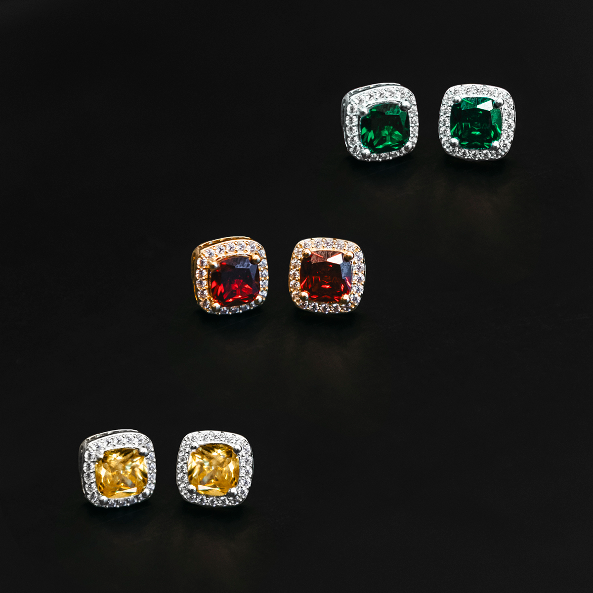 Ruby Cushion Cut Earrings in Yellow Gold