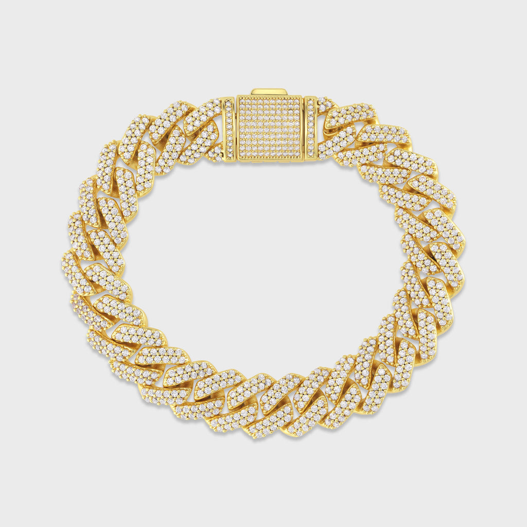 Iced Prong Cuban Bracelet (Gold) - 12mm