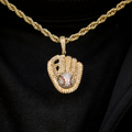 Iced Baseball Pendant in Yellow Gold
