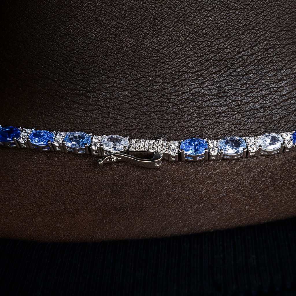 Blue Mixed Oval Cut Tennis Chain + Bracelet Bundle