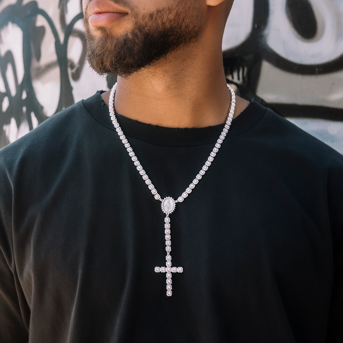Moissanite Micro Clustered Rosary Chain in Sterling Silver