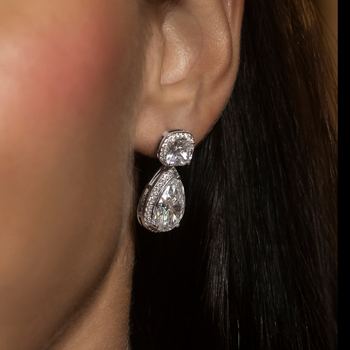 Iced Diamond Cushion Cut Drop Earrings