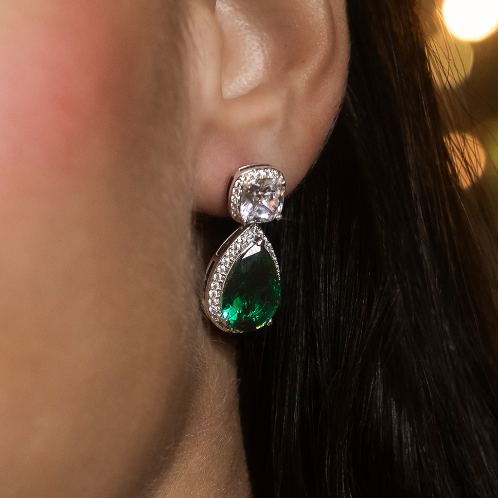 Iced Emerald Cushion Cut Drop Earrings