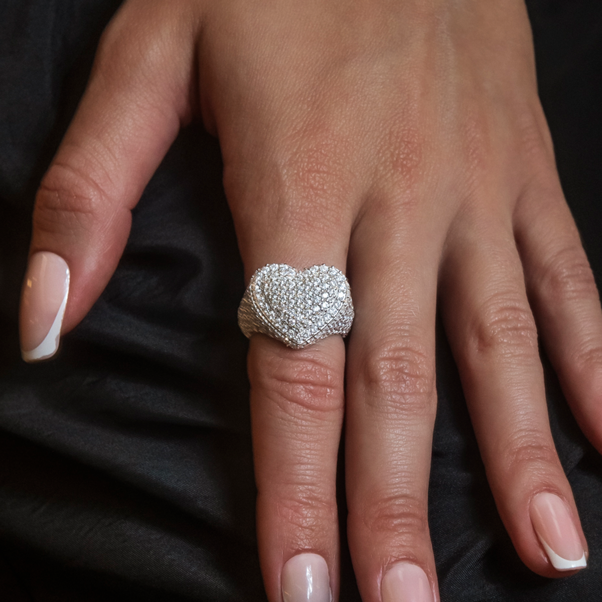 Diamond Heart Ring in White Gold Vermeil