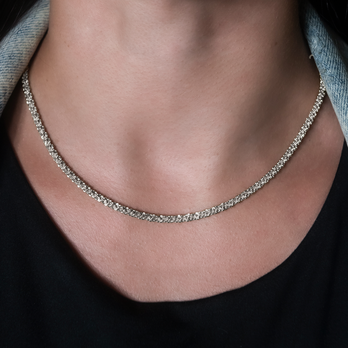 Popcorn Necklace in White Gold- 4mm
