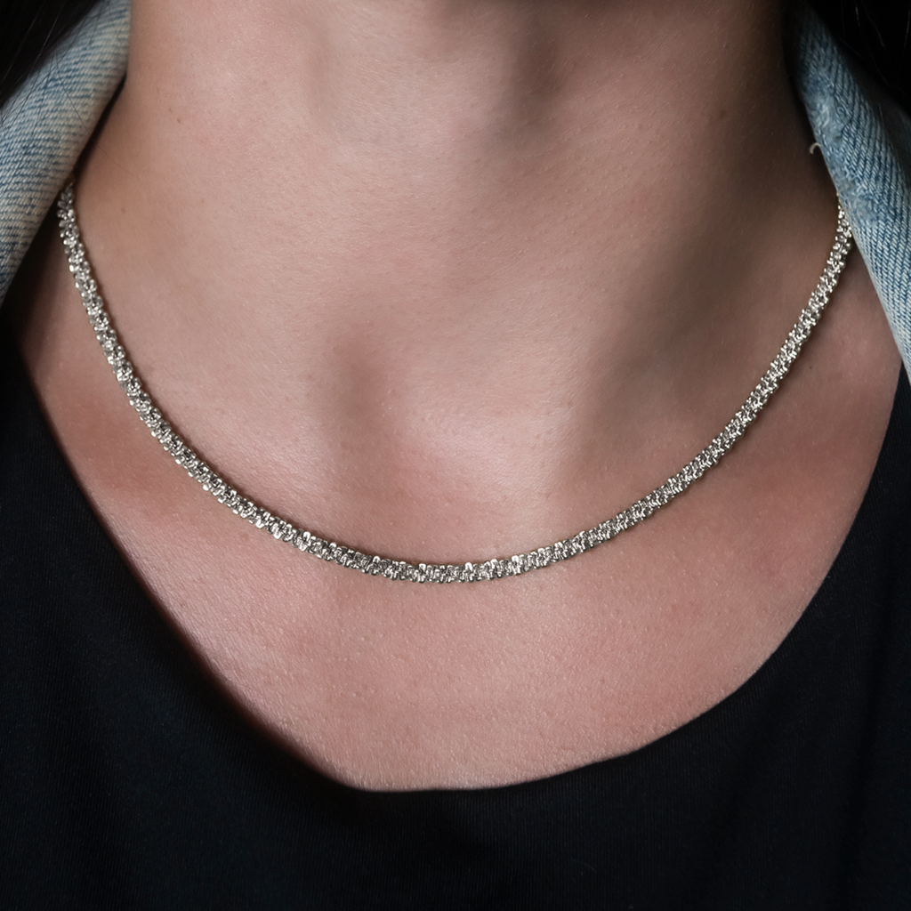 Popcorn Necklace in White Gold- 4mm