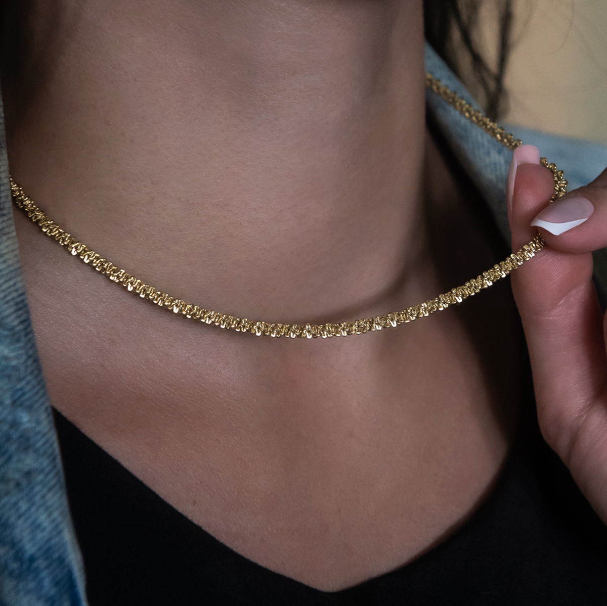 Popcorn Necklace in Yellow Gold- 4mm