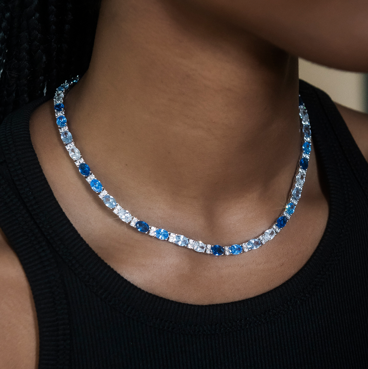Blue Mixed Oval Cut Tennis Necklace + Bracelet Bundle