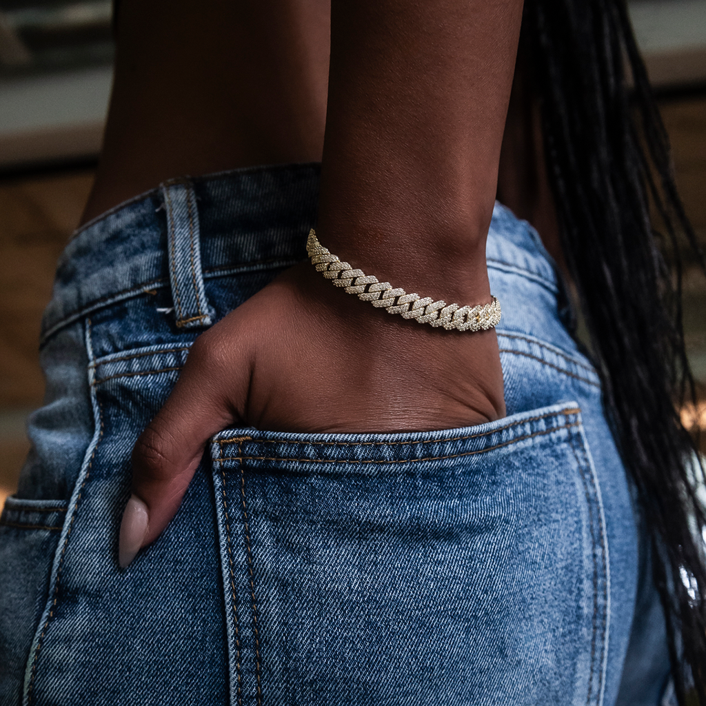 GLD Diamond Prong Cuban Bracelet in Yellow Gold- 8.5mm