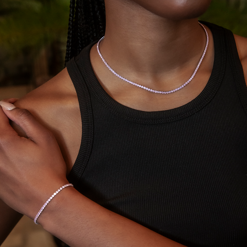 Pink Diamond Micro Tennis Necklace