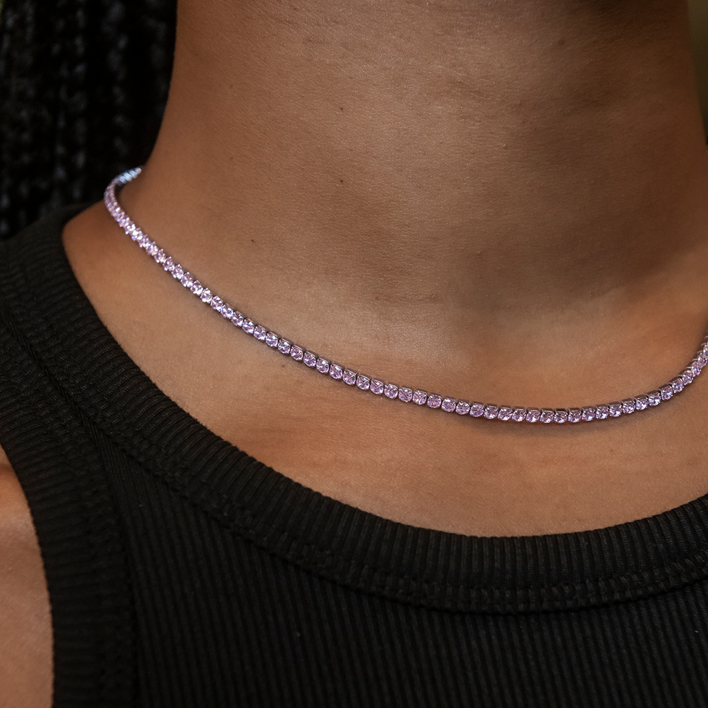 Pink Diamond Micro Tennis Necklace