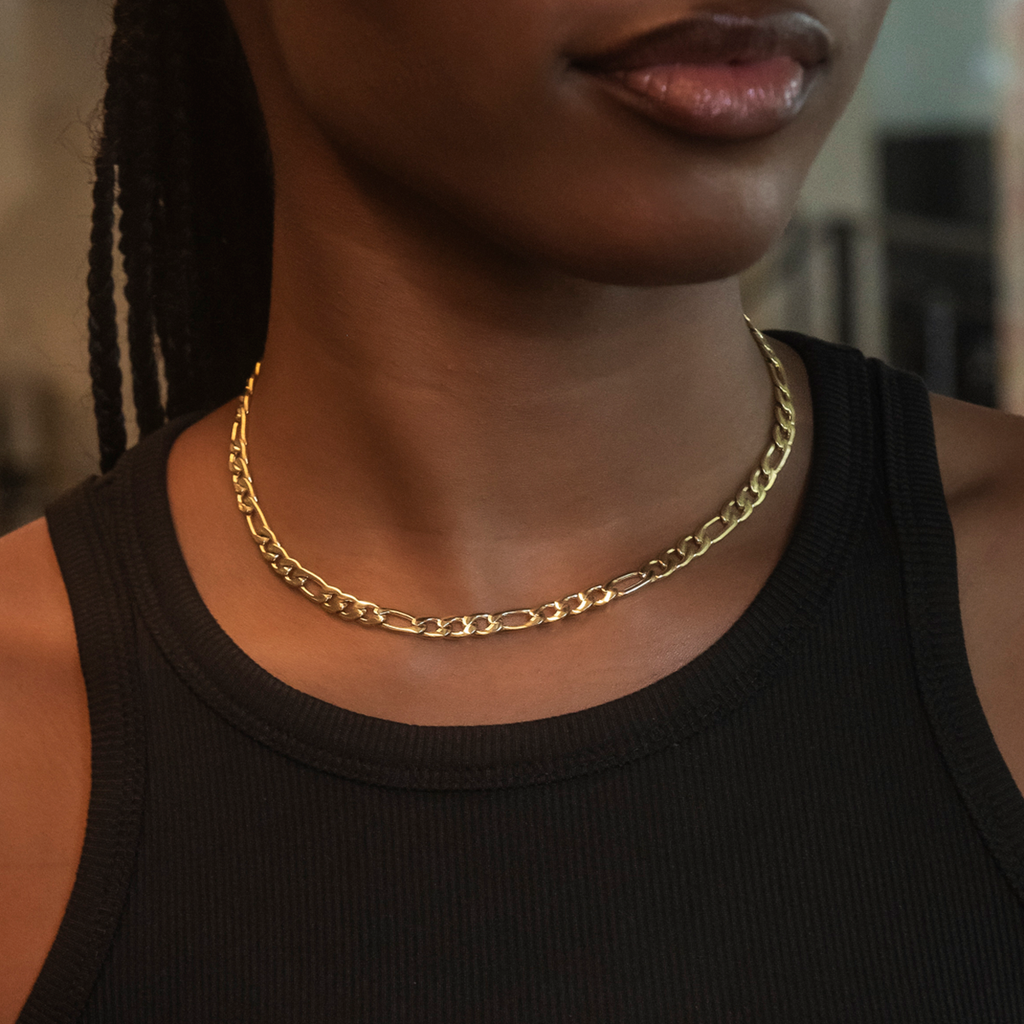 Figaro Necklace in Yellow Gold- 6mm