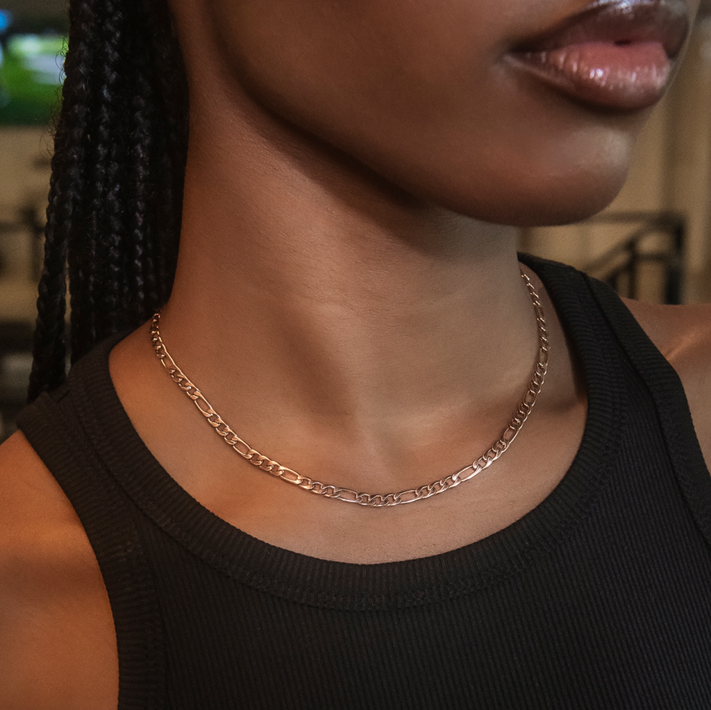 Figaro Link Necklace in Rose Gold- 4mm