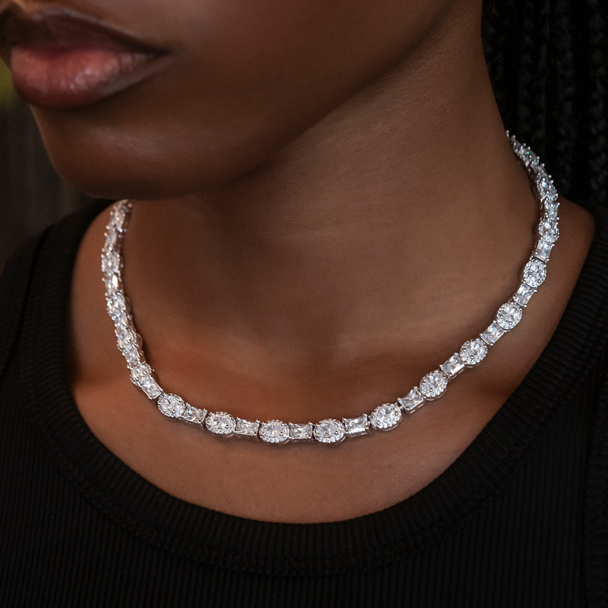 Oval Emerald Cut Tennis Necklace