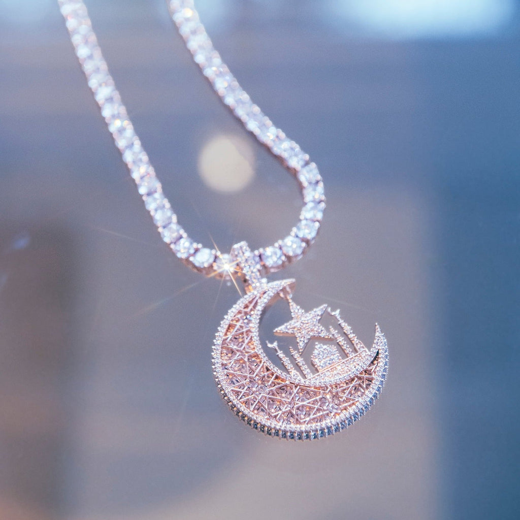 Baguette Crescent Moon Pendant