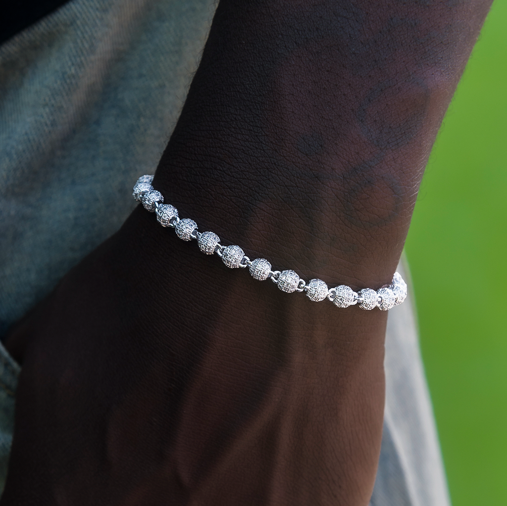 Iced Ball Bracelet in White Gold - 4mm
