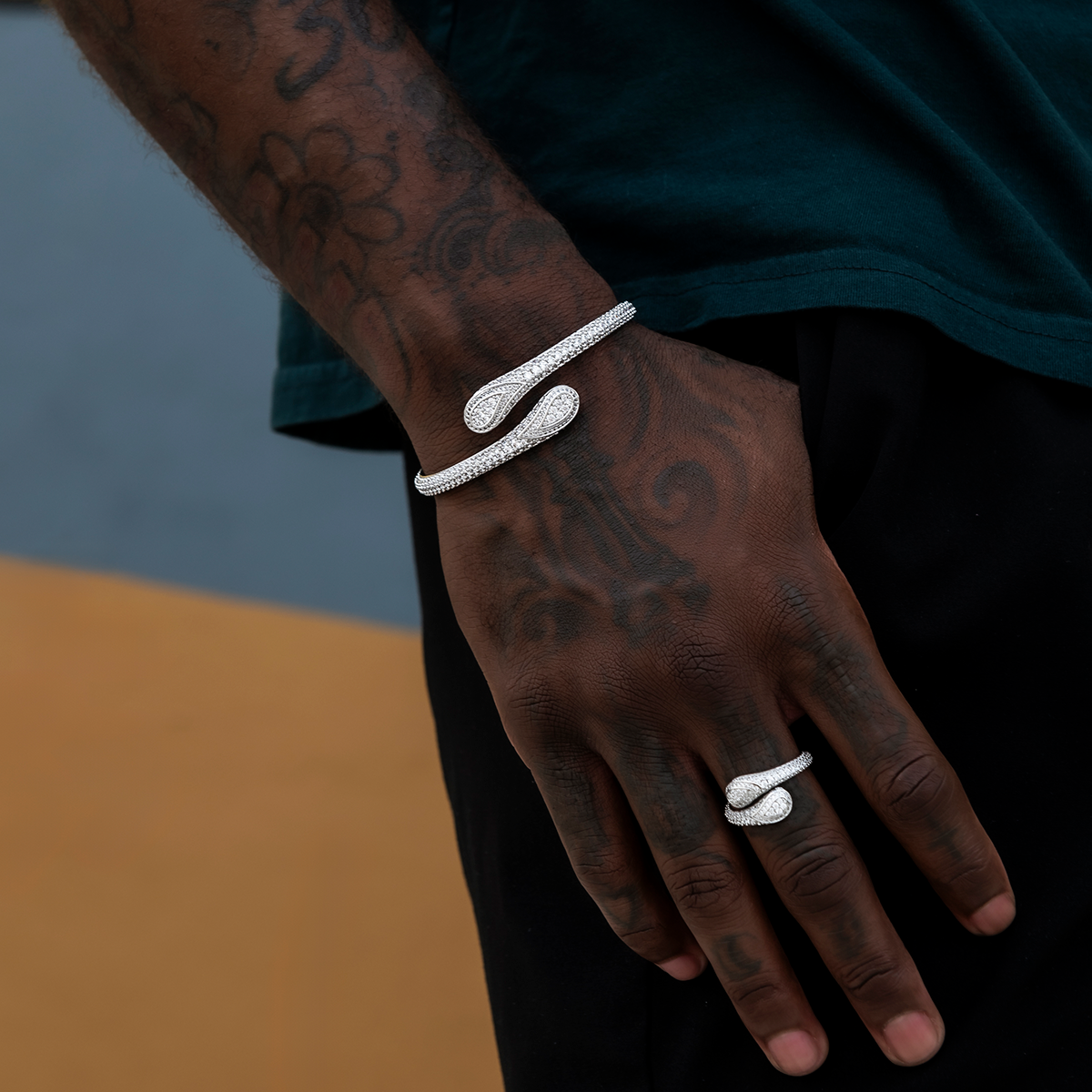 Iced Bandana Ring in White Gold Vermeil