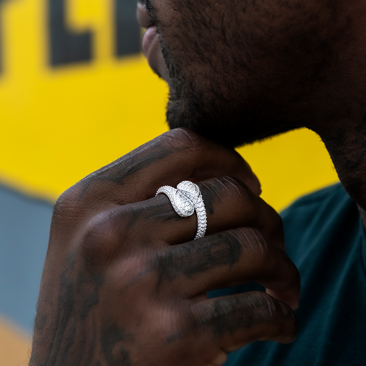 Iced Bandana Ring in White Gold Vermeil