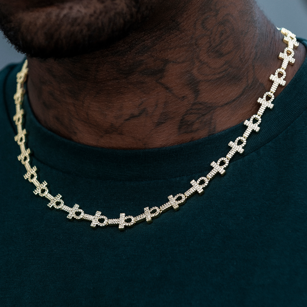 Diamond Ankh Cross Chain in Yellow Gold