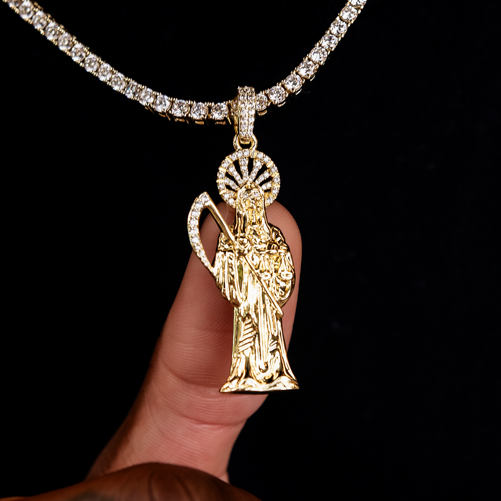 Iced Grim Reaper Pendant in Yellow Gold