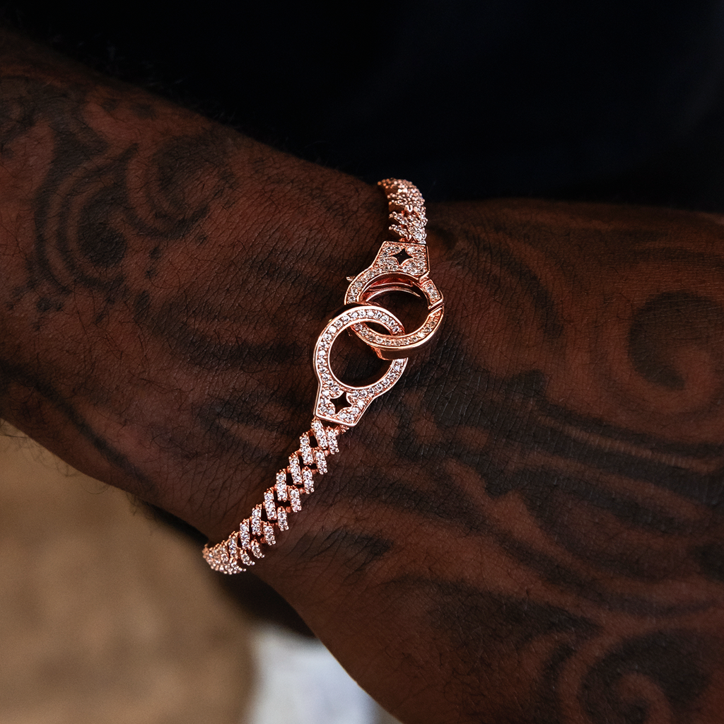 GLD Iced Handcuff Diamond Prong Cuban Bracelet in Rose Gold