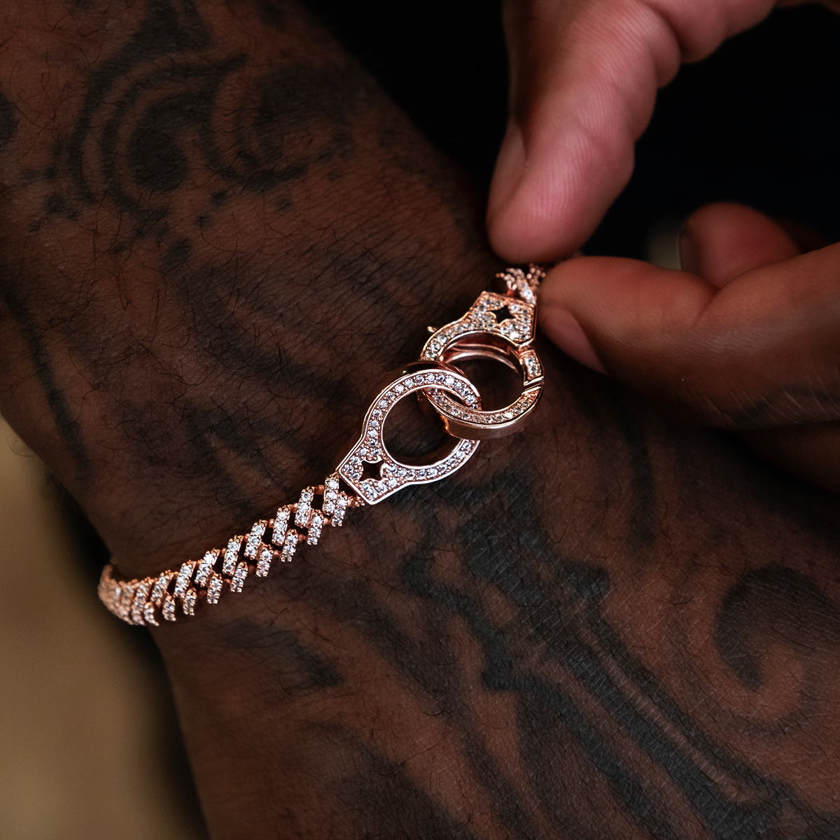 GLD Iced Handcuff Diamond Prong Cuban Bracelet in Rose Gold