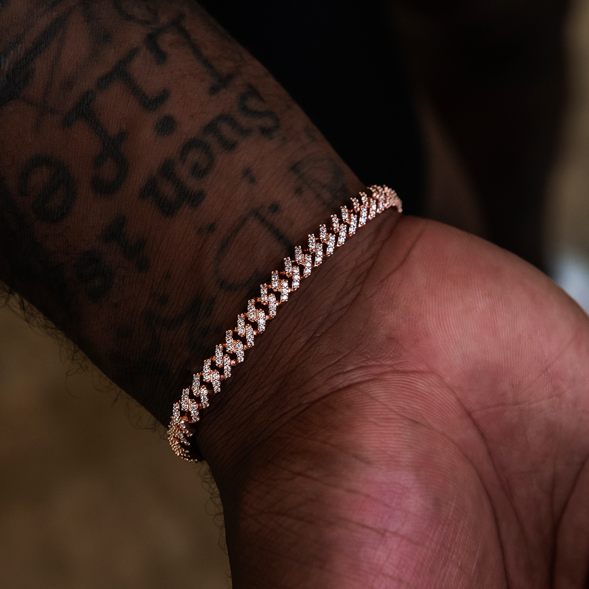 GLD Iced Handcuff Diamond Prong Cuban Bracelet in Rose Gold