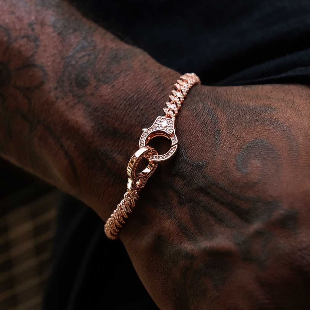 GLD Iced Handcuff Diamond Prong Cuban Bracelet in Rose Gold