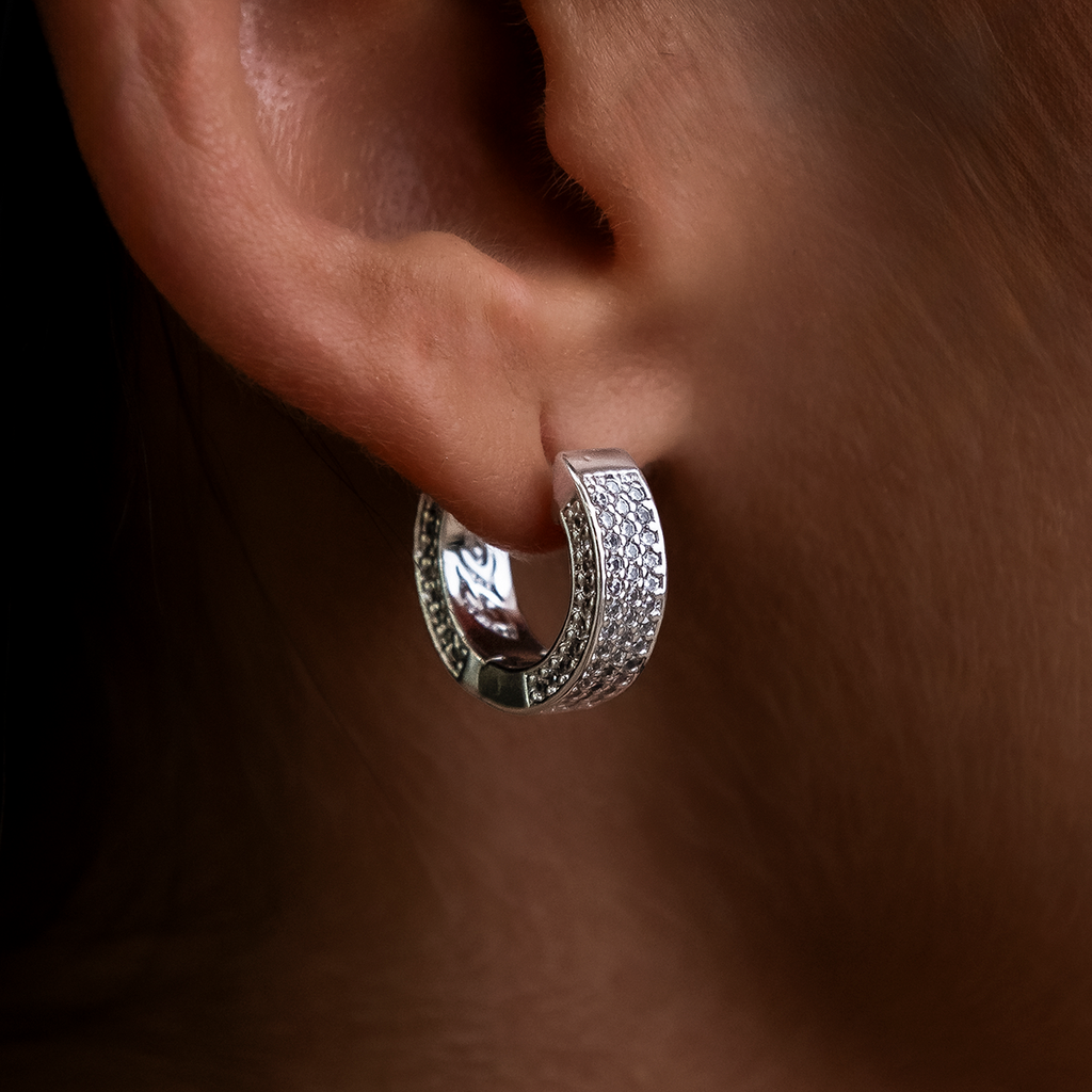 Pave Wide Hoop Earrings in White Gold