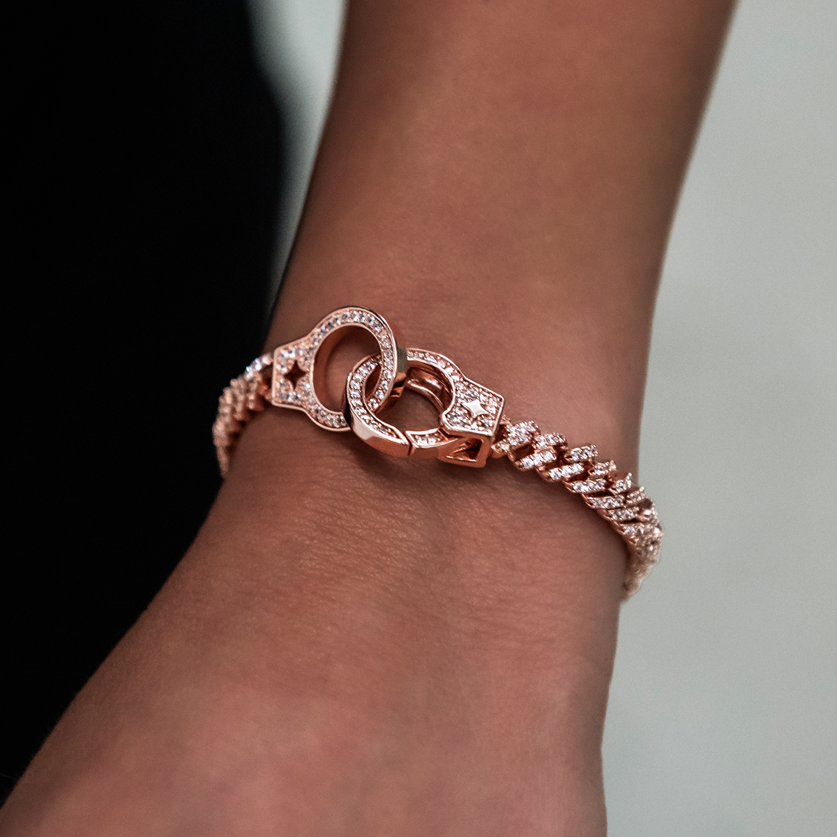 GLD Iced Handcuff Diamond Prong Cuban Bracelet in Rose Gold