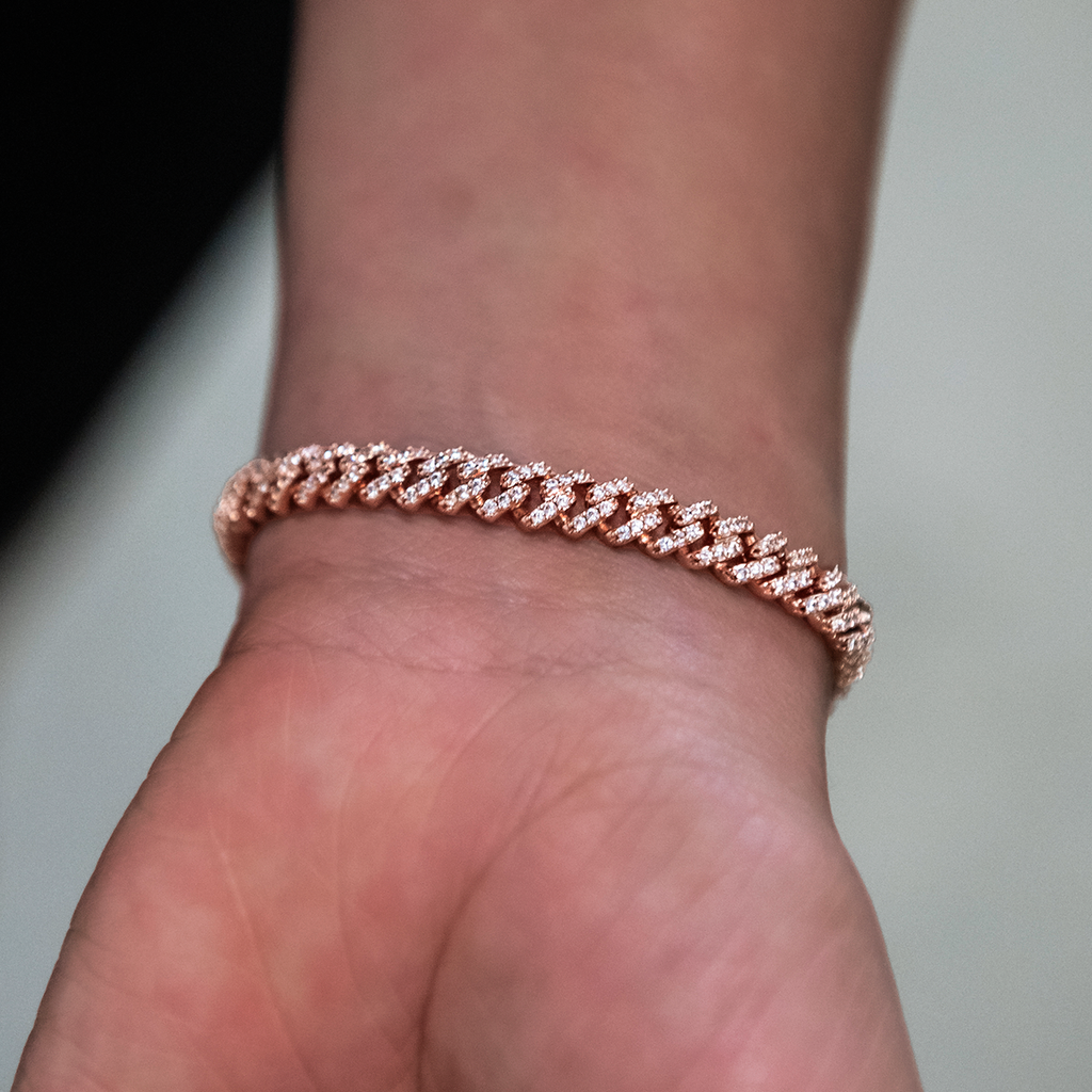 GLD Iced Handcuff Diamond Prong Cuban Bracelet in Rose Gold