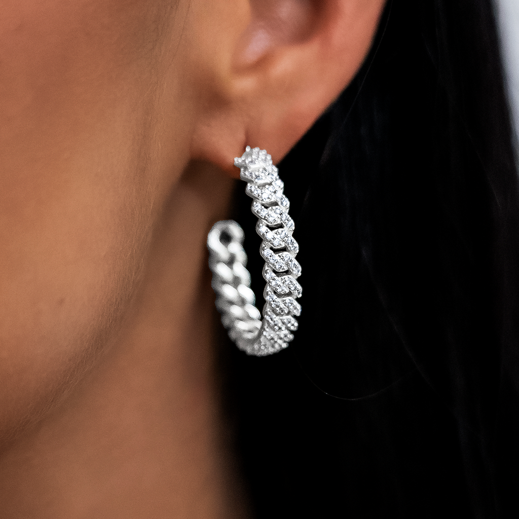 GLD Diamond Prong Hoop Earrings in White Gold