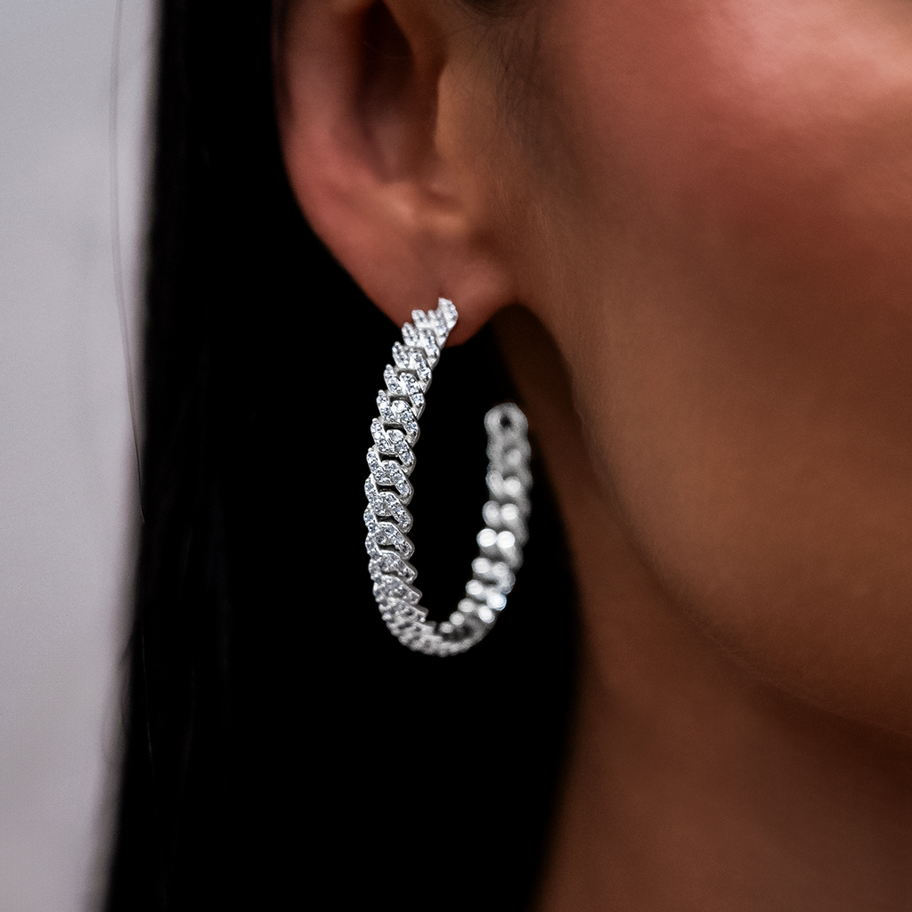 GLD Diamond Prong Hoop Earrings in White Gold