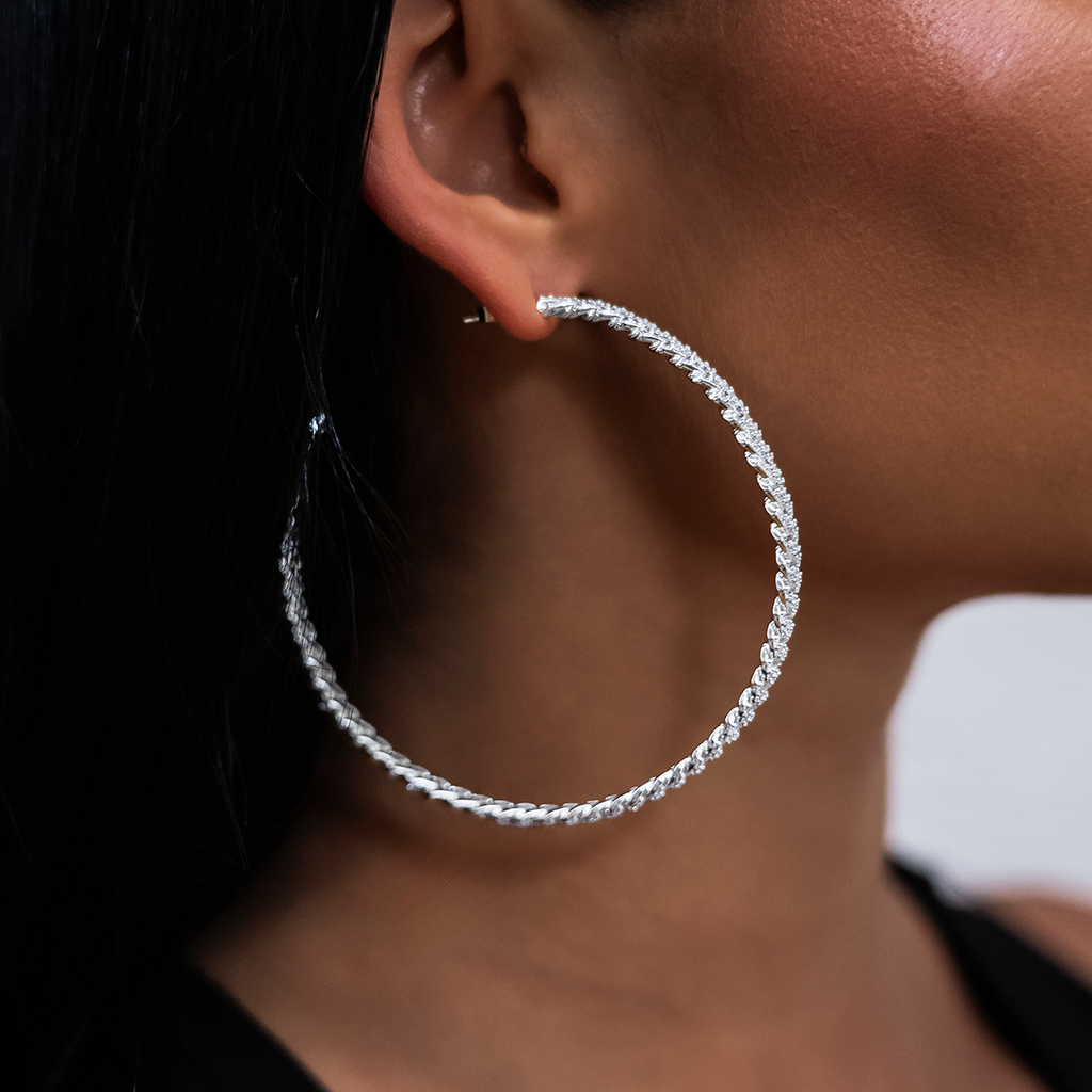 GLD Diamond Prong Hoop Earrings in White Gold
