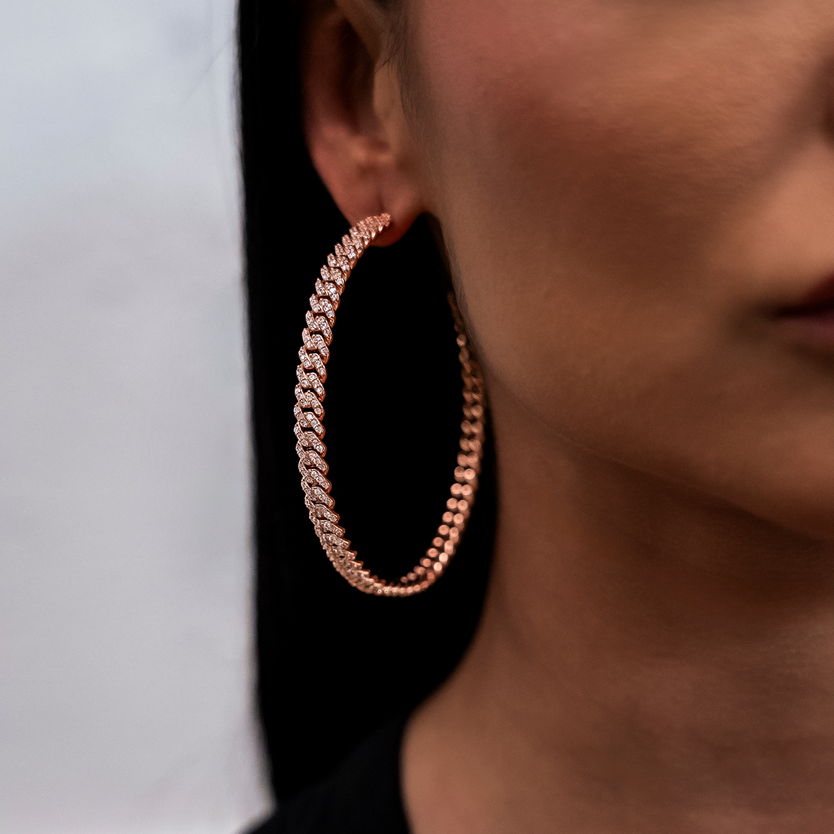 GLD Diamond Prong Hoop Earrings in Rose Gold