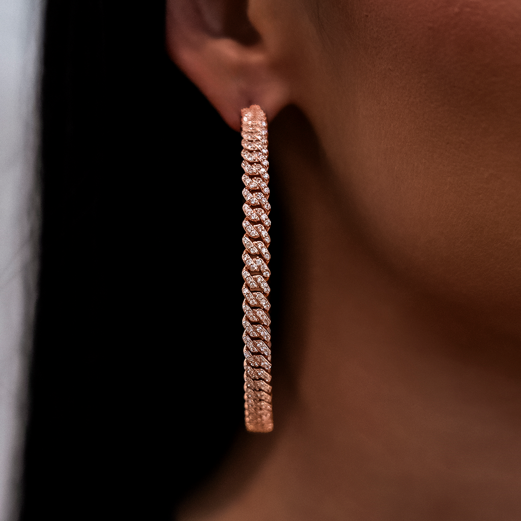 GLD Diamond Prong Hoop Earrings in Rose Gold