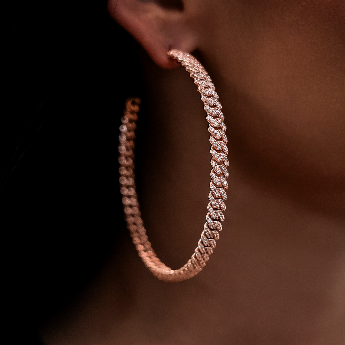 GLD Diamond Prong Hoop Earrings in Rose Gold