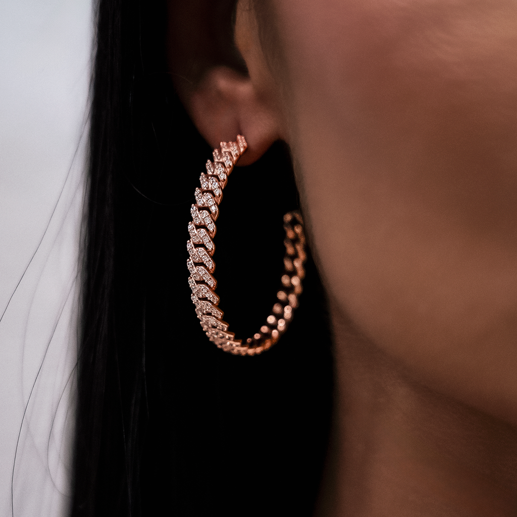 GLD Diamond Prong Hoop Earrings in Rose Gold