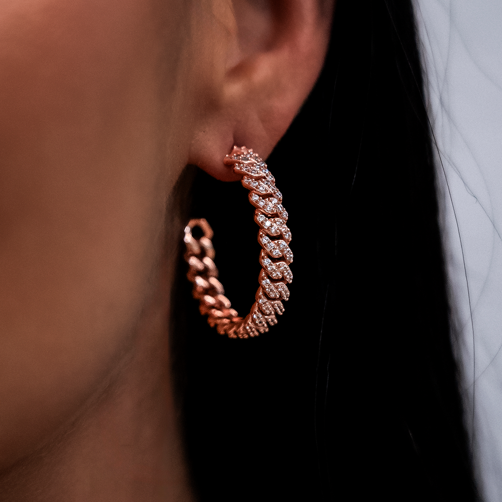 GLD Diamond Prong Hoop Earrings in Rose Gold