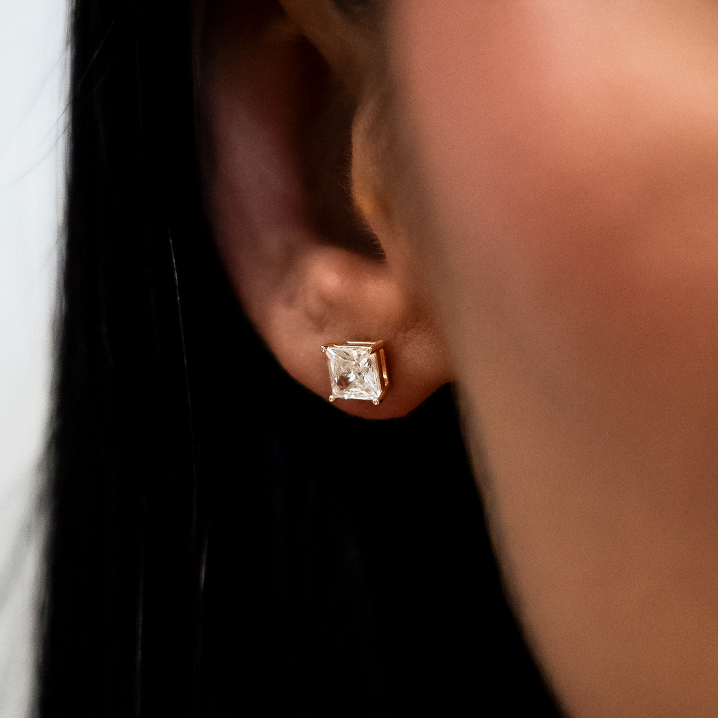 GLD 5mm Princess Cut Diamond Stud Earrings in Yellow Gold