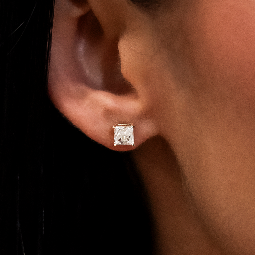 Moissanite Square Cut Diamond Stud Earring in Sterling Silver - 5mm